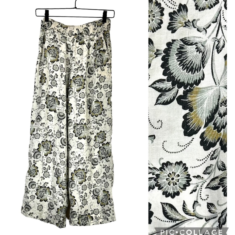 Tahari Linen Floral Wide Leg Pants in size Small